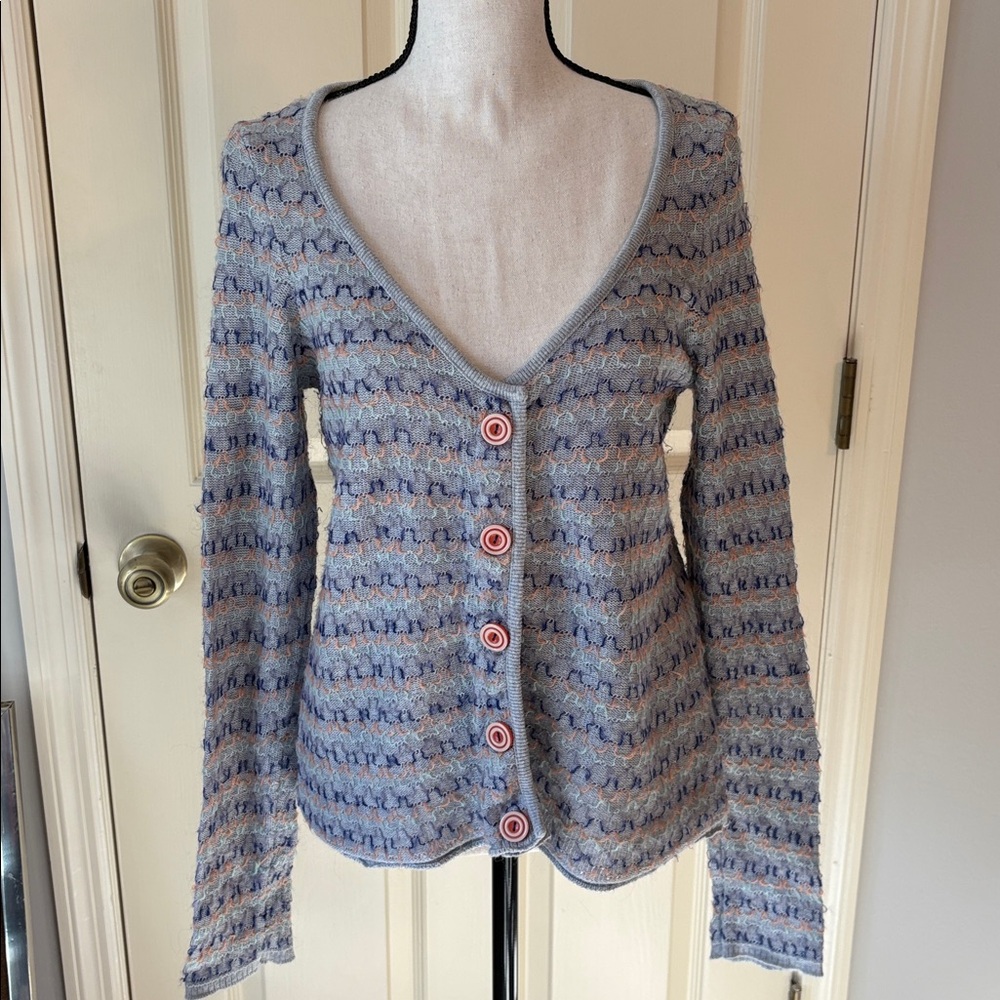 Anthropologie Knitted & Knotted V-Neck Cardigan Cotton/Mohair Sweater size L